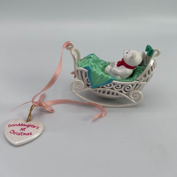 Vintage 2001 AGC Inc Teddy Bear Baby Granddaughter's 1st Christmas Tree Ornament - Picture 4 of 7